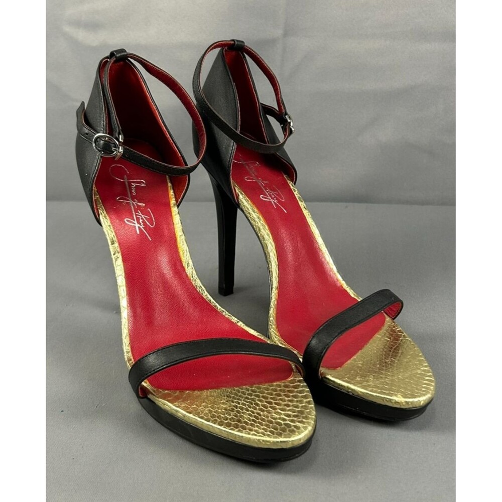 Shoes of Prey Custom Black Leather Gold Snakeskin Platform Heels 41 / 10